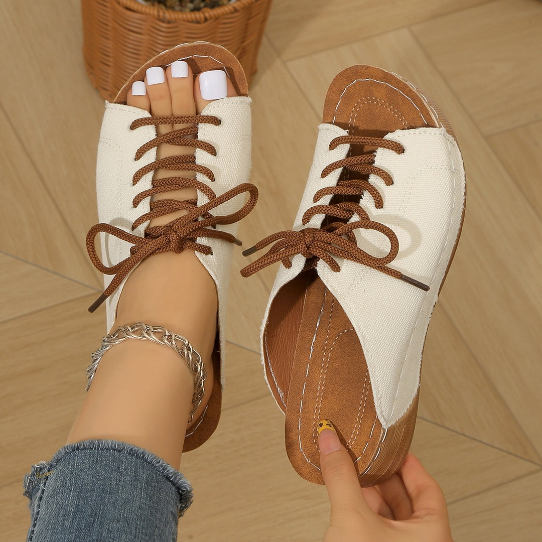 Women's Vintage Lace-Up Canvas Mules – Lightweight Comfort Slip-On Sandals