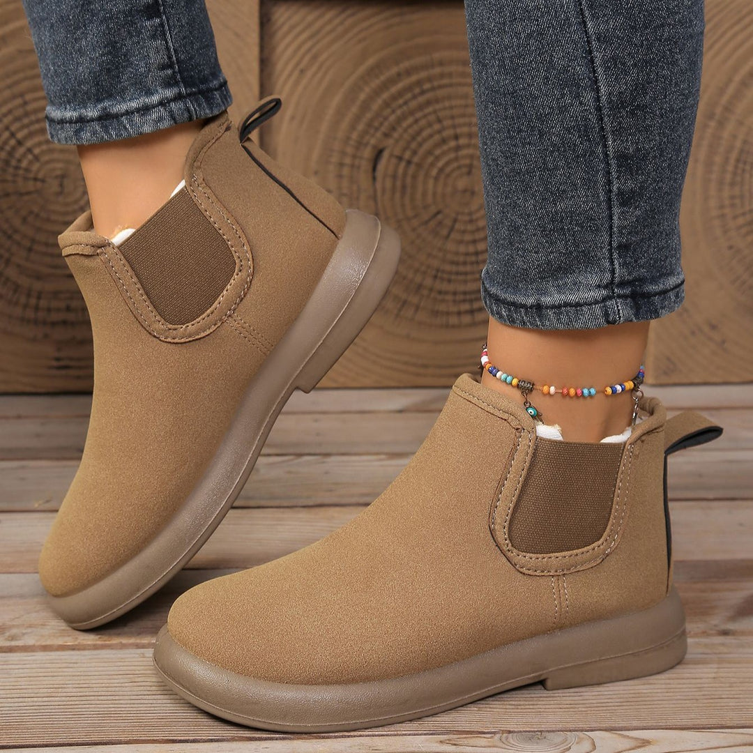 Women's Comfortable Winter Ankle Boots – Warm Fleece-Lined Flat Boots with Non-Slip Sole