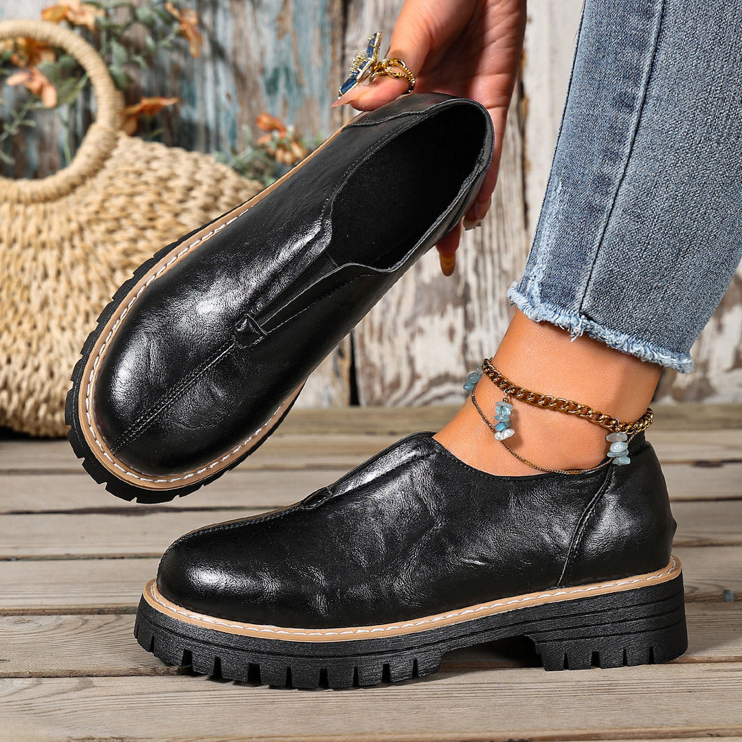 Women's Vintage Leather Shoes – Comfortable Platform Slip-On Shoes