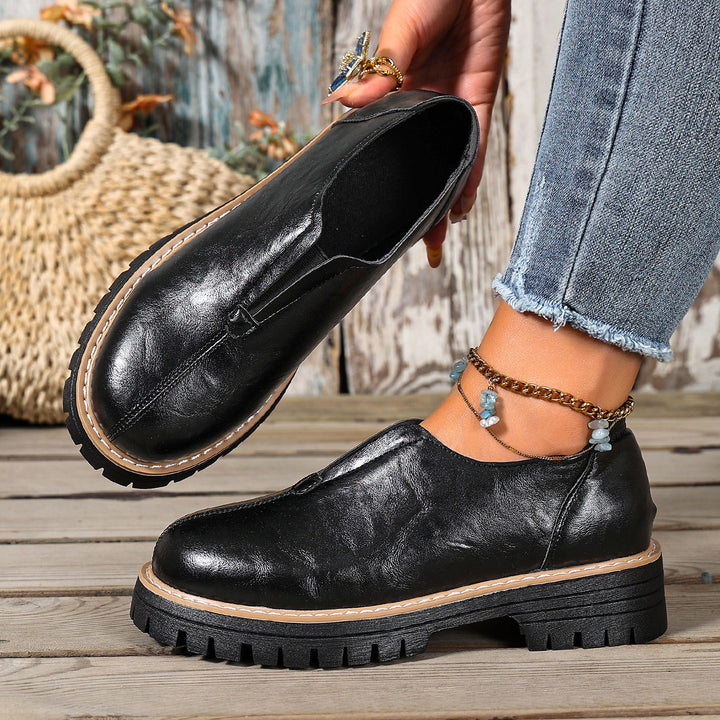 Women's Vintage Leather Shoes – Comfortable Platform Slip-On Shoes
