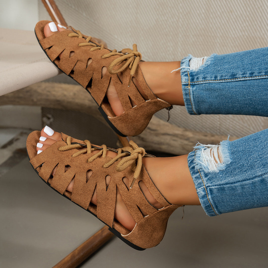 Women's Boho Cutout Sandals– Breathable Cutout Design with Comfortable Flat Sole