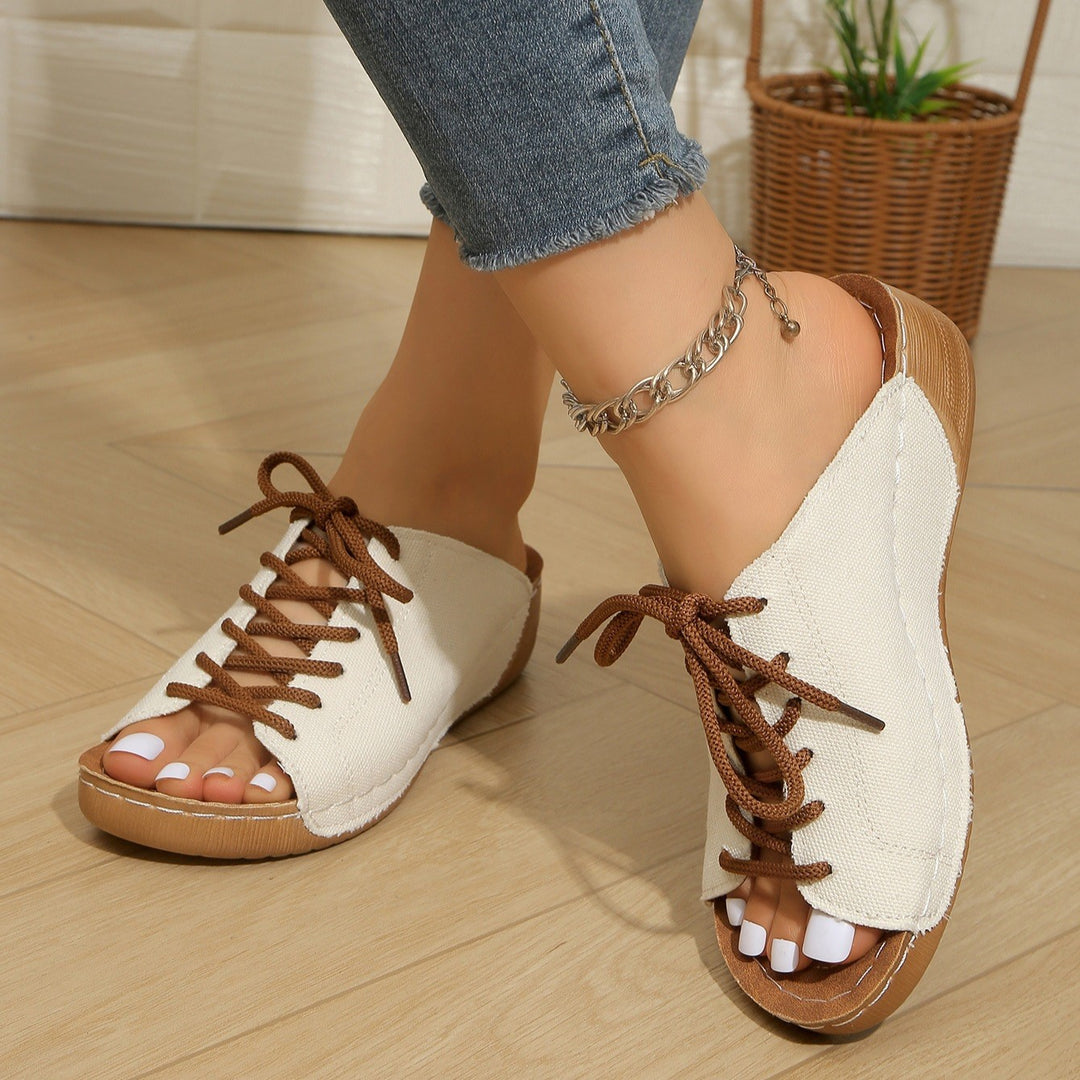 Women's Vintage Lace-Up Canvas Mules – Lightweight Comfort Slip-On Sandals