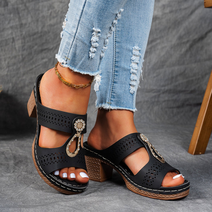 Elegant Rhinestone Comfort Heeled Sandals