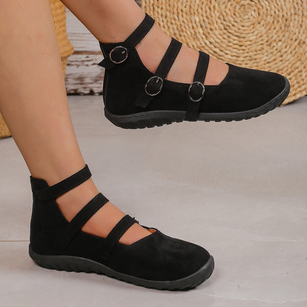 Vintage Triple Strap Mary Jane Flats – Round Toe Fall Shoes for Women