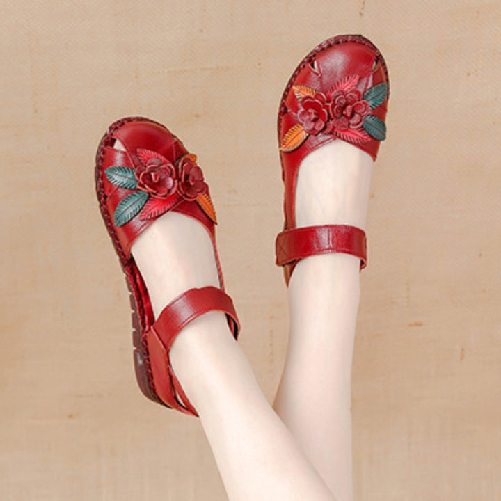 Women's Genuine Leather Comfort Sandals – Handmade Floral Soft Non-Slip Sole