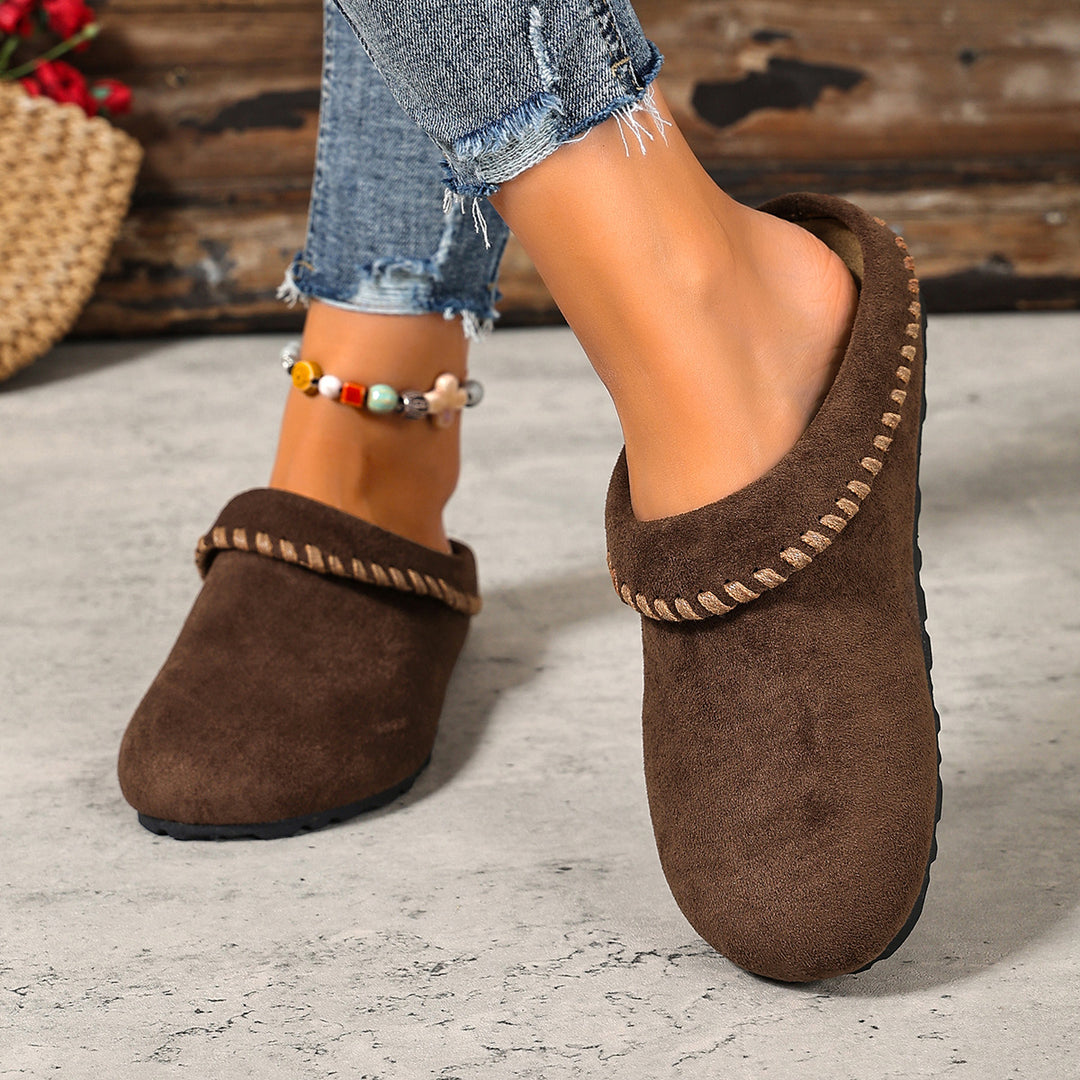 Women's Vintage Comfort Mules-Soft Round-Toe Shoes for Fall & Winter