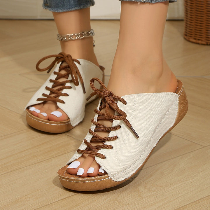 Women's Vintage Lace-Up Canvas Mules – Lightweight Comfort Slip-On Sandals