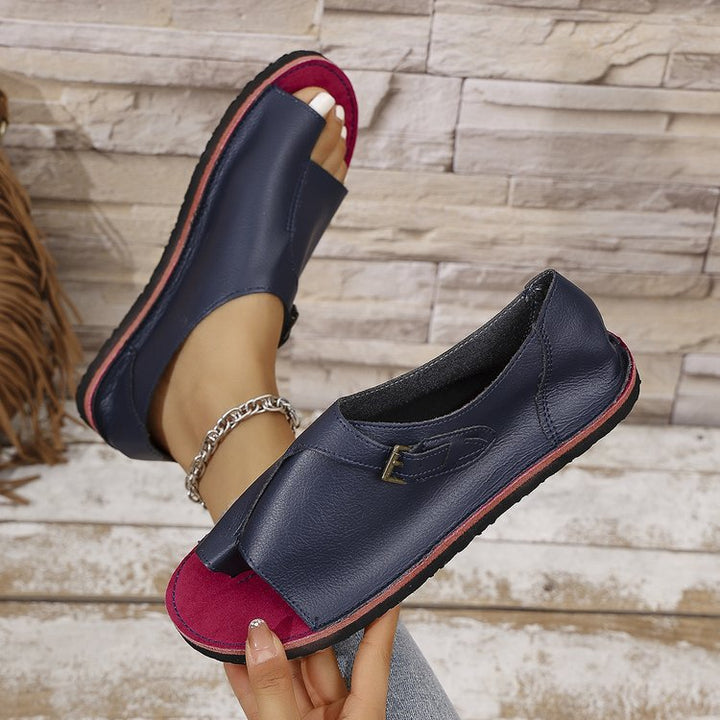 Women's Vintage Peep-Toe Comfort Sandals – Soft Leather Adjustable Summer Shoes