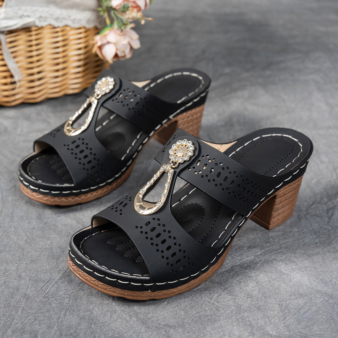 Elegant Rhinestone Comfort Heeled Sandals