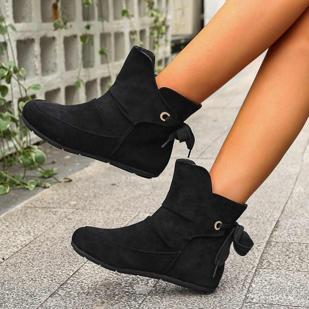 Women's Vintage Bow Ankle Boots –Comfortable  Lace-Up Flat Shoes for Fall & Winter