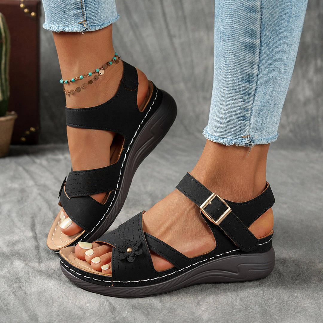 Women's Floral Wedge Sandals– Lightweight Summer  Walking Sandals