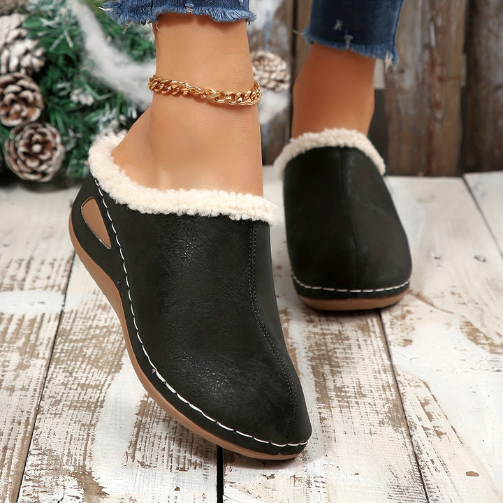 Women's Warm Wedge Mules –Comfortable House Shoes for Fall & Winter