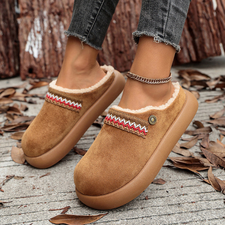 Women's Vintage Winter Mules – Warm Plush-Lined Slip-On Shoes with a Supportive Non-Slip Sole