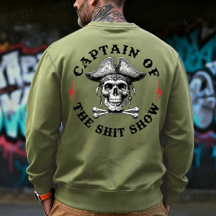 Captain Of The Shit Show Skull Men's  Back-Printed Sweatshirt