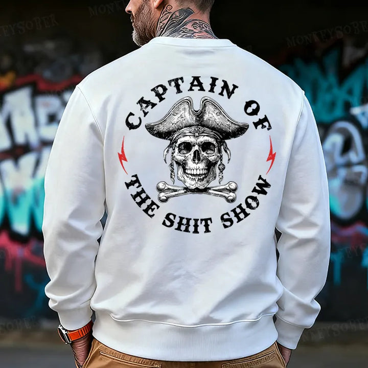 Captain Of The Shit Show Skull Men's  Back-Printed Sweatshirt