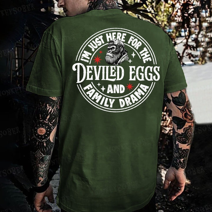 I'm Just Here For The Deviled Eggs And Family Drama Monkey T-shirt