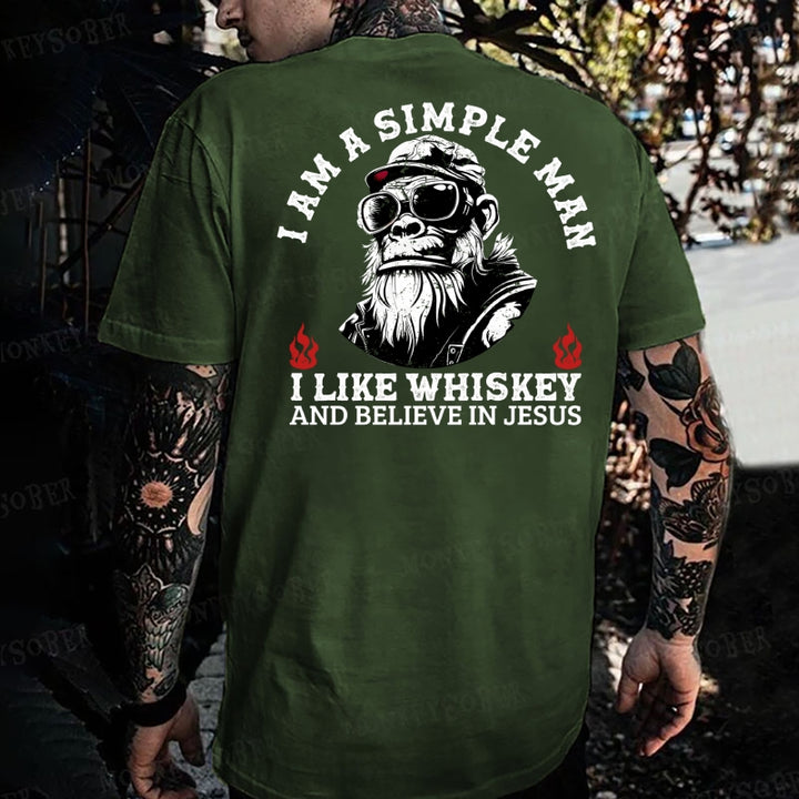 I Am A Simple Man I Like Camping And Believe In Jesus Monkey T-shirt