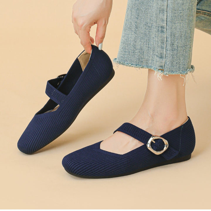 Women's Square-Toe Mary Jane Flats with Knit Upper – Soft, Comfortable Spring & Summer Shoes