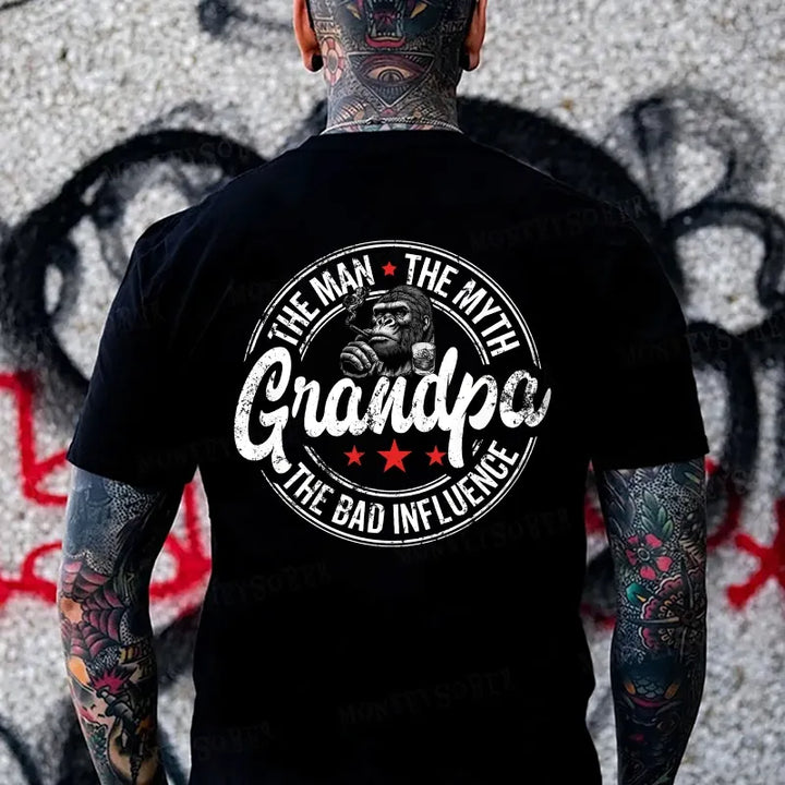 Grandpa The Man The Myth  The Bad Influence Monkey T-shirt