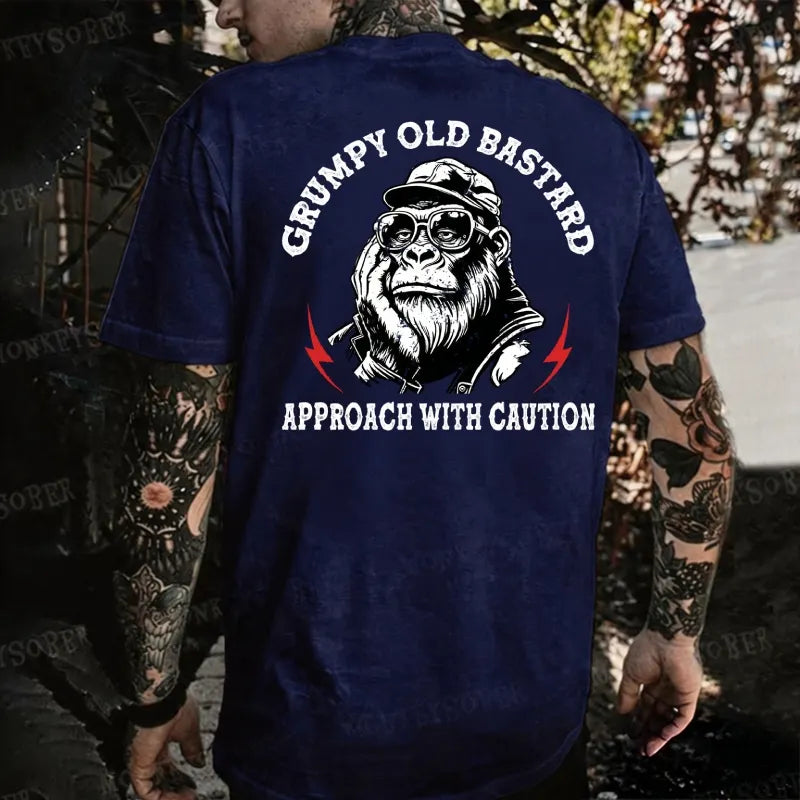 Grumpy Old Bastard Approach With Caution Monkey T-shirt
