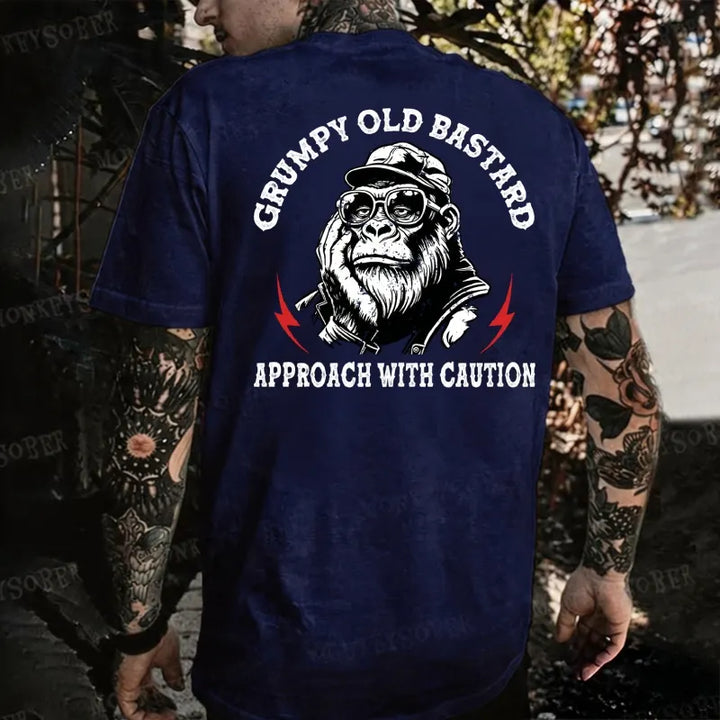 Grumpy Old Bastard Approach With Caution Monkey T-shirt