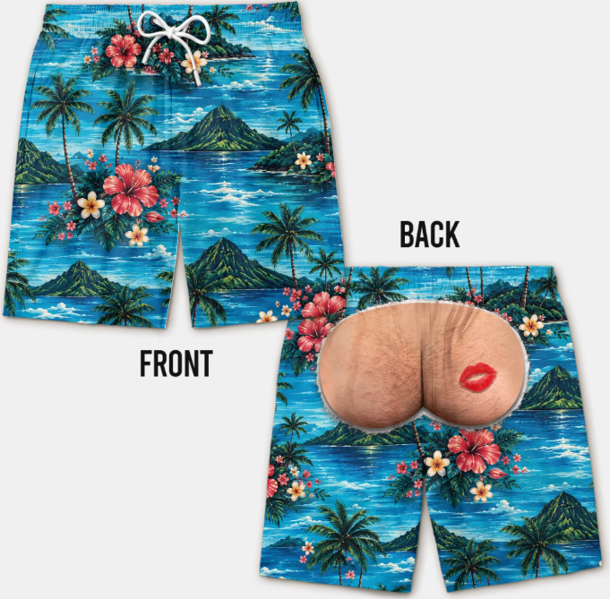 Custom Funny Men Swim Trunks - Personalized Birthday Gifts For Husband, Son, Grandson, Brother, Grandpa, Dad, Yourself - Rear View Approved