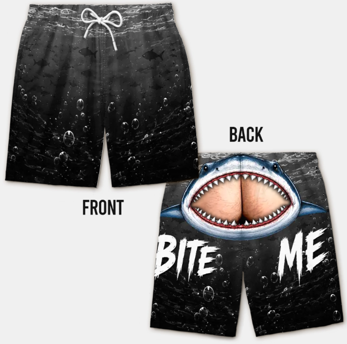 Custom Funny Men Swim Trunks - Personalized Birthday Gifts For Husband, Son, Grandson, Brother, Grandpa, Dad, Yourself - Cheeky Shark Attack