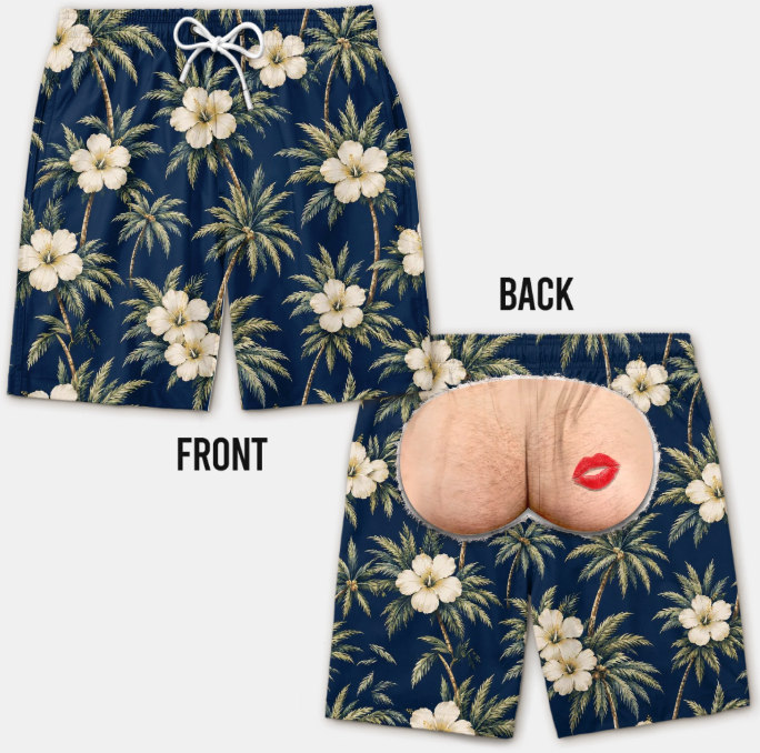 Custom Funny Men Swim Trunks - Personalized Birthday Gifts For Husband, Son, Grandson, Brother, Grandpa, Dad, Yourself - Rear View Approved