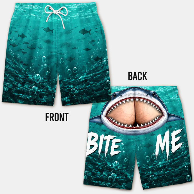 Custom Funny Men Swim Trunks - Personalized Birthday Gifts For Husband, Son, Grandson, Brother, Grandpa, Dad, Yourself - Cheeky Shark Attack