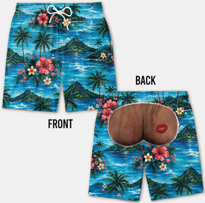 Custom Funny Men Swim Trunks - Personalized Birthday Gifts For Husband, Son, Grandson, Brother, Grandpa, Dad, Yourself - Rear View Approved