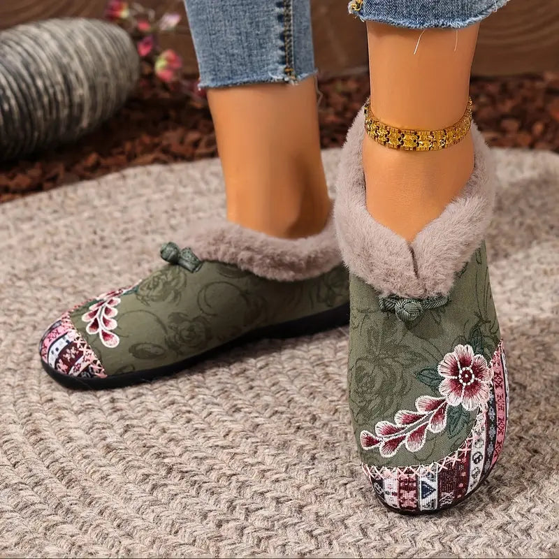 Women's Warm Floral Winter Ankle Boots – Cozy, Lightweight & Non-Slip