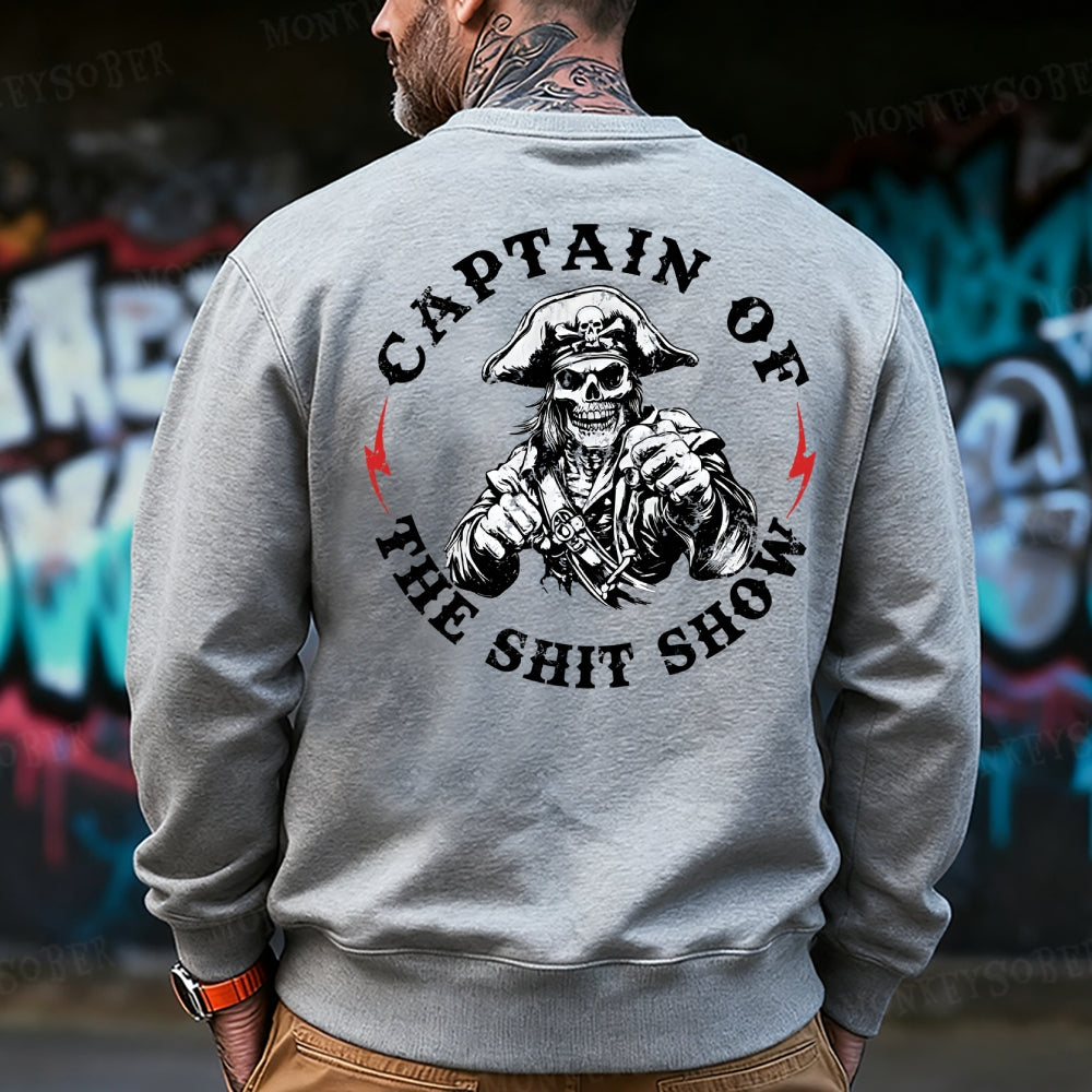 Captain Of The Shit Show Skull Print Men's  Sweatshirt