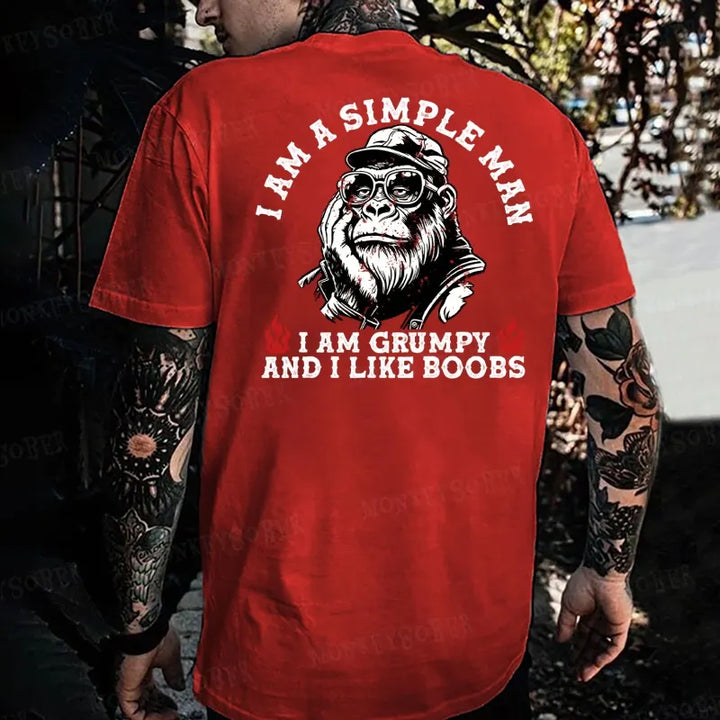 I'm A Simple Man I Am Grumpy And I Like Boobs Monkey T-shirt