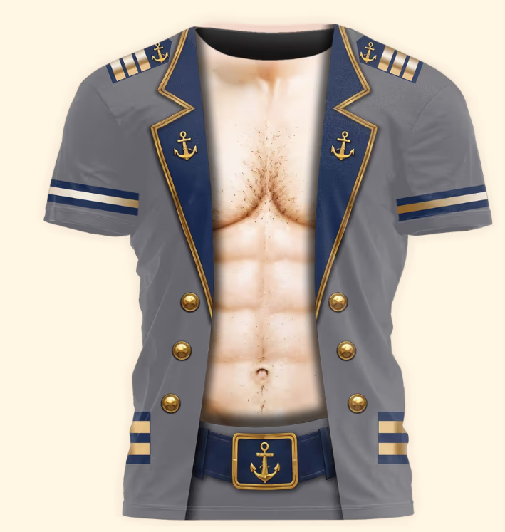 Men’s Funny 3D Captain Summer Party, Birthday, Bachelor Costume, Halloween Cosplay - Personalized Shirt