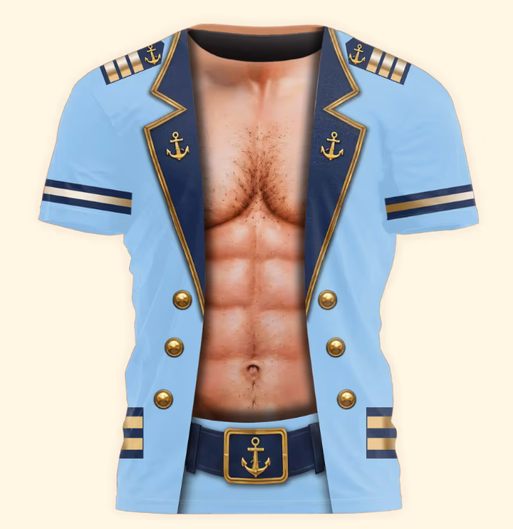 Men’s Funny 3D Captain Summer Party, Birthday, Bachelor Costume, Halloween Cosplay - Personalized Shirt