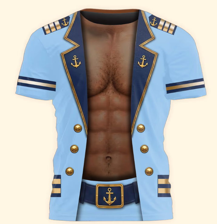 Men’s Funny 3D Captain Summer Party, Birthday, Bachelor Costume, Halloween Cosplay - Personalized Shirt