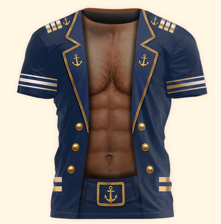 Men’s Funny 3D Captain Summer Party, Birthday, Bachelor Costume, Halloween Cosplay - Personalized Shirt