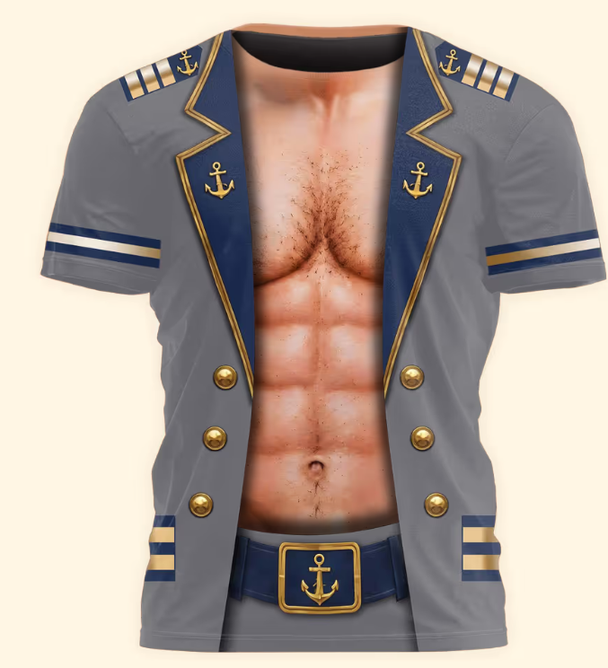 Men’s Funny 3D Captain Summer Party, Birthday, Bachelor Costume, Halloween Cosplay - Personalized Shirt