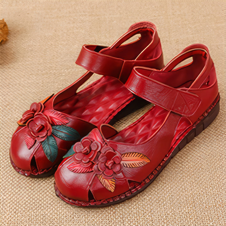 Women's Genuine Leather Comfort Sandals – Handmade Floral Soft Non-Slip Sole