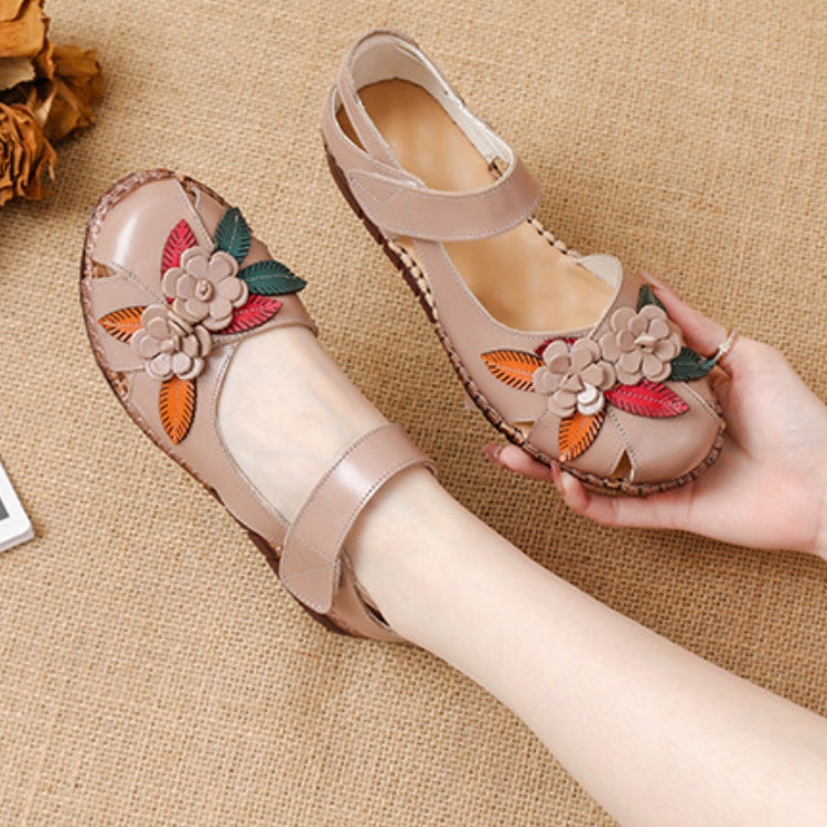 Women's Genuine Leather Comfort Sandals – Handmade Floral Soft Non-Slip Sole