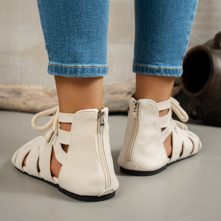 Women's Vintage Cutout Lace-Up Sandals– Breathable Cutout Design with Comfortable Flat Sole