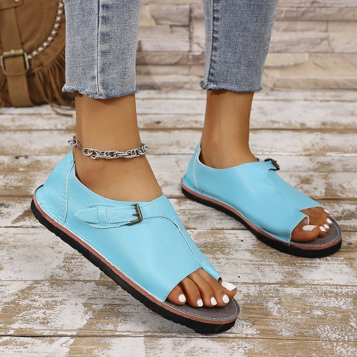 Women's Vintage Peep-Toe Comfort Sandals – Soft Leather Adjustable Summer Shoes