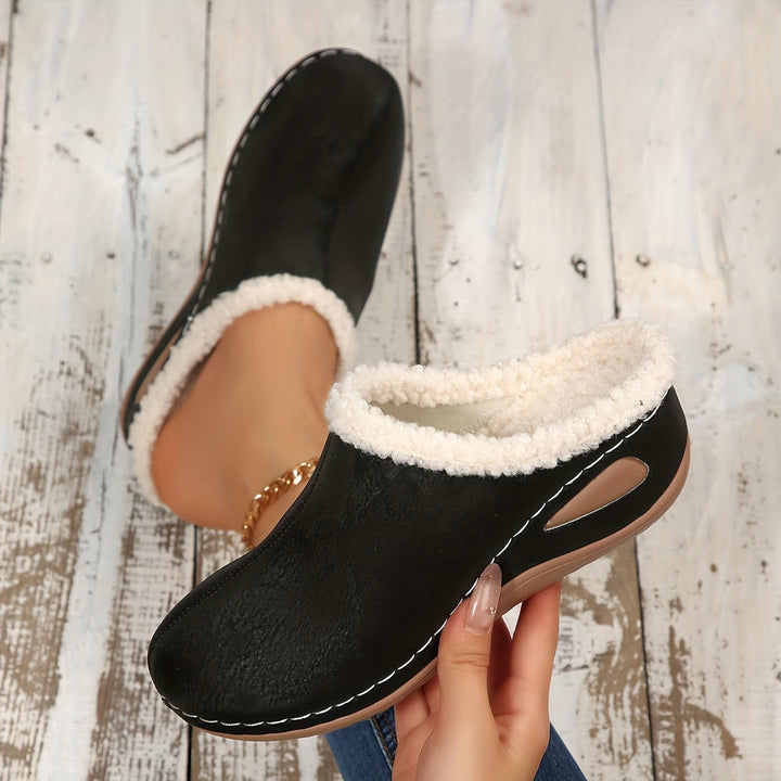 Women's Warm Wedge Mules –Comfortable House Shoes for Fall & Winter