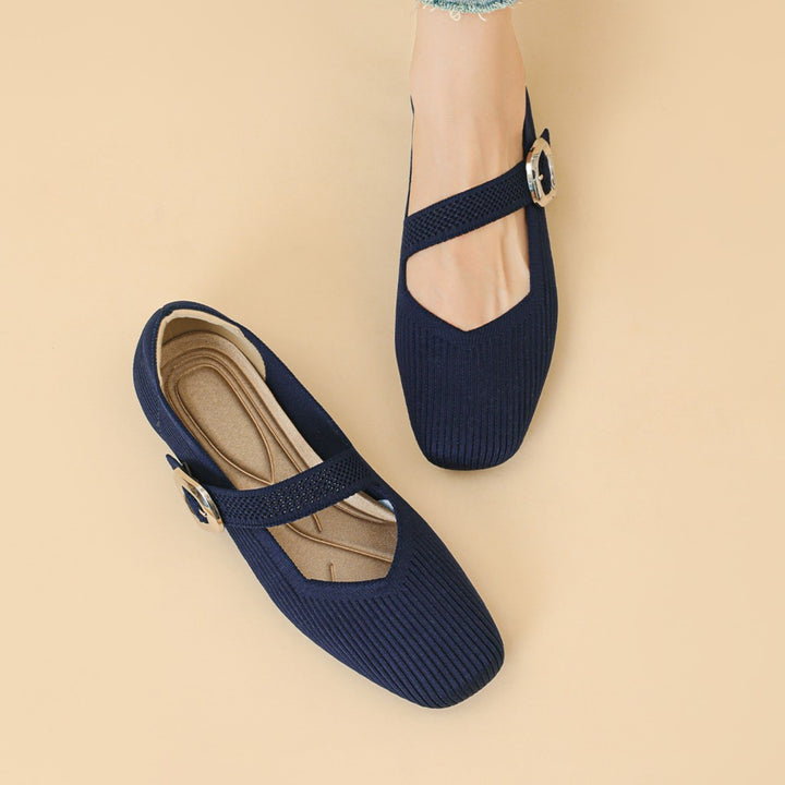 Women's Square-Toe Mary Jane Flats with Knit Upper – Soft, Comfortable Spring & Summer Shoes