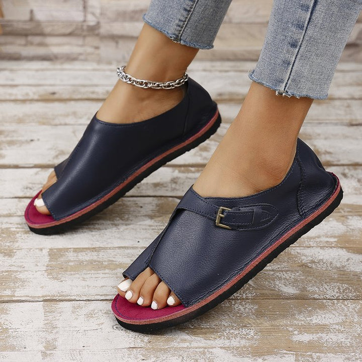 Women's Vintage Peep-Toe Comfort Sandals – Soft Leather Adjustable Summer Shoes