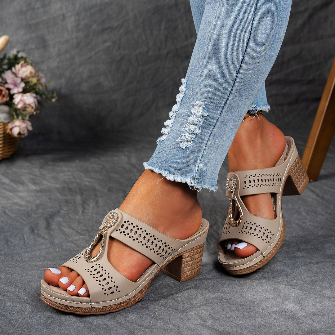 Elegant Rhinestone Comfort Heeled Sandals