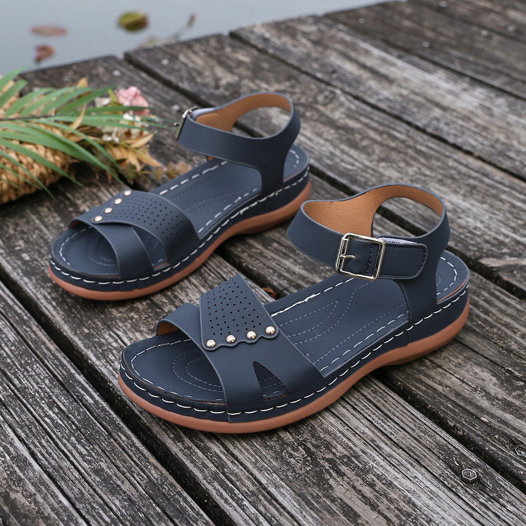 Women's Vintage Comfort Sandals – Adjustable Ankle Strap Walking Shoes