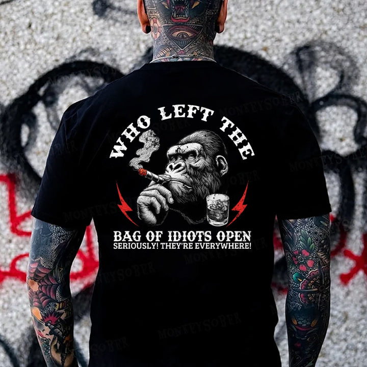 Who Left The Bag Of Idiots Open? Monkey T-shirt