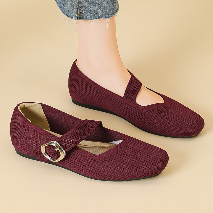 Women's Square-Toe Mary Jane Flats with Knit Upper – Soft, Comfortable Spring & Summer Shoes