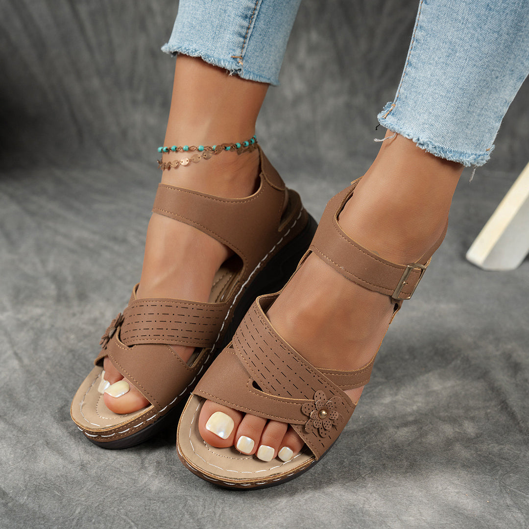 Women's Floral Wedge Sandals– Lightweight Summer  Walking Sandals
